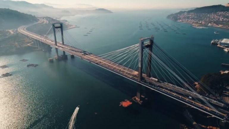 Vista aérea del puente de Rande una vez ampliado