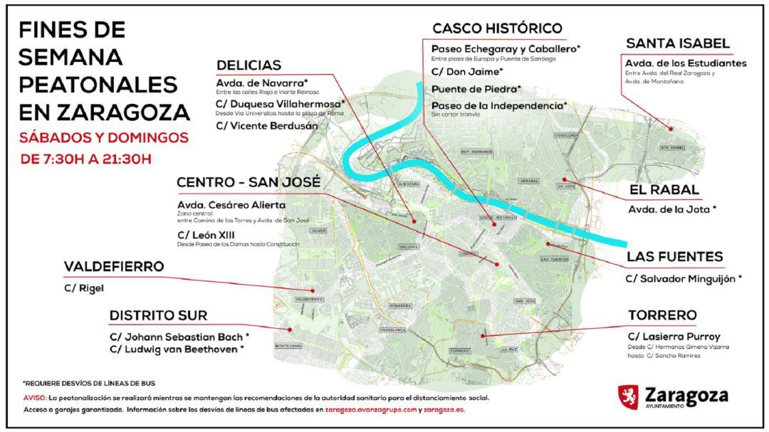 Plano de las calles peatonalizadas para este fin de semana