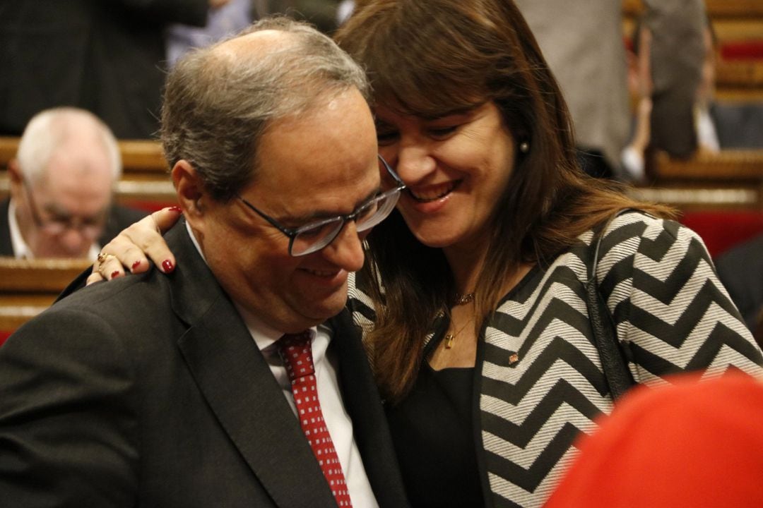 El presidente de la Generalitat, Quim Torra, junto a la consellera Laura Borràs 