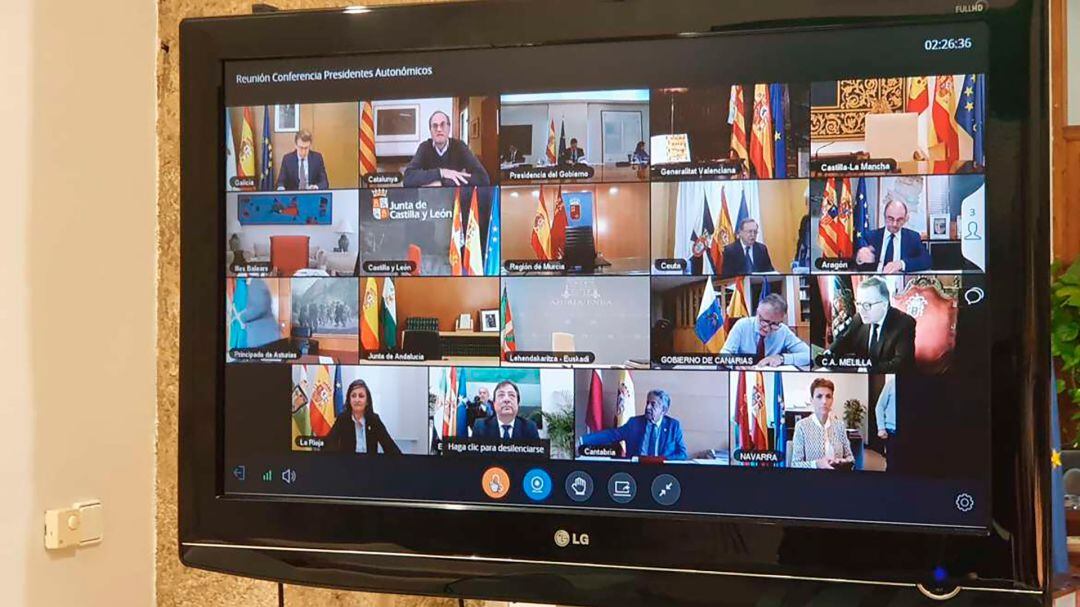 Pantalla de la videoconferencia de presidentes autonómicos momentos antes de empezar