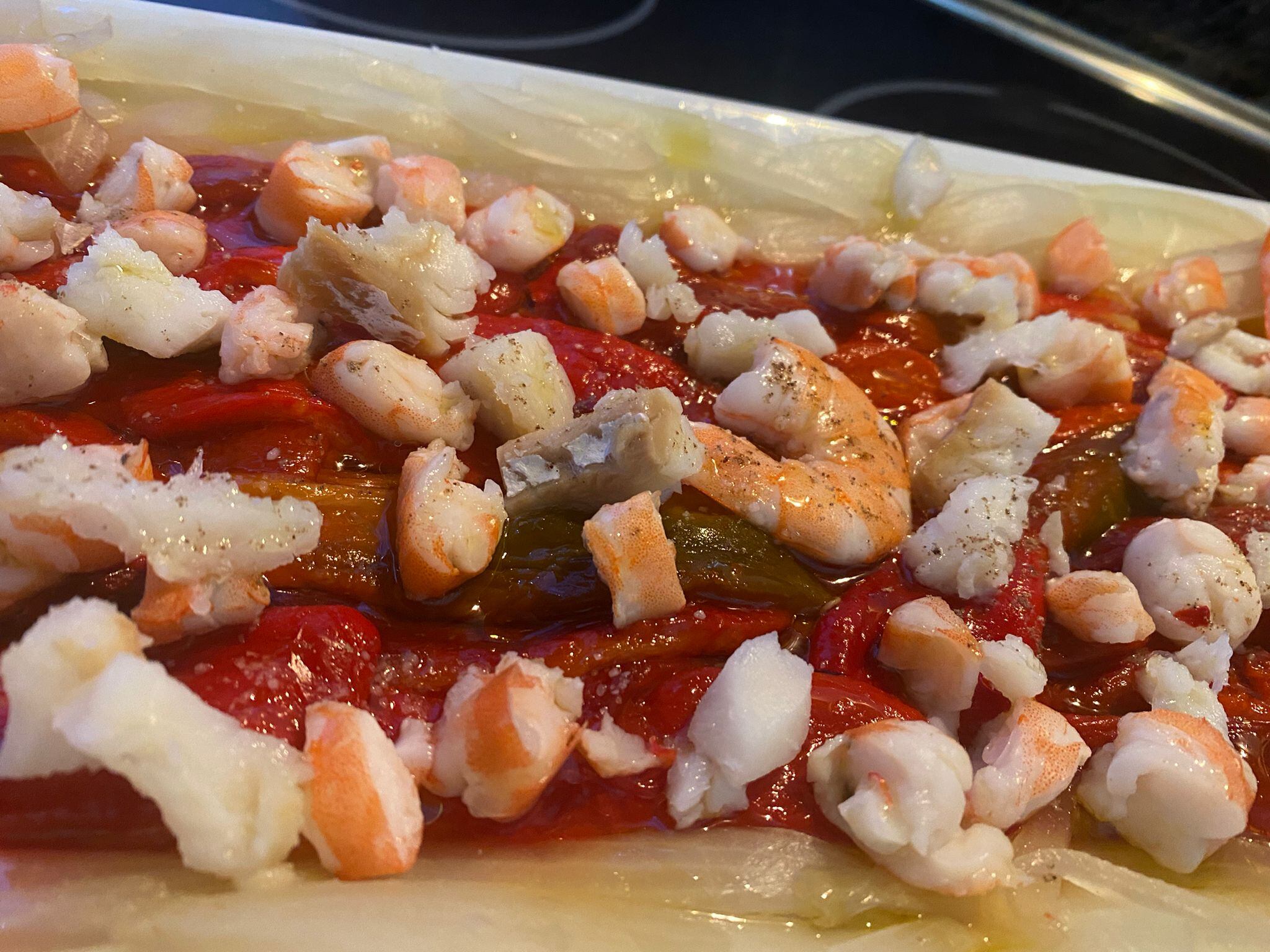 PIMIENTOS CON BACALAO Y LANGOSTINOS