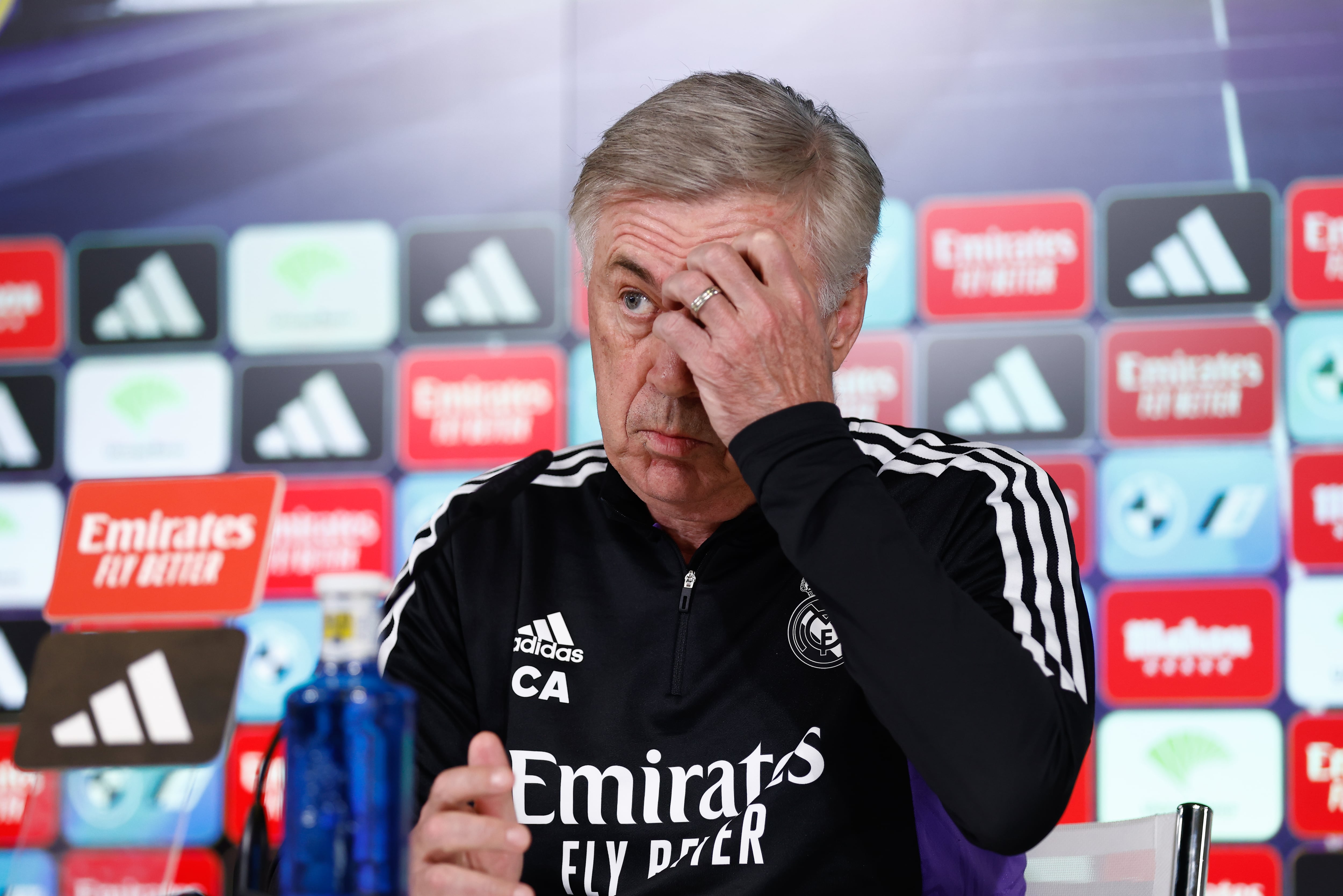 Ancelotti, durante una rueda de prensa con el Real Madrid