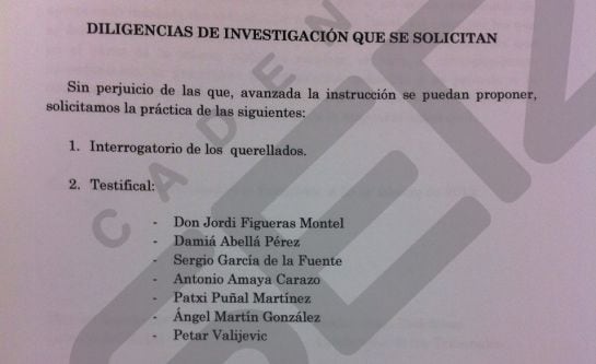 Los involucrados. Aparecen en la categoría de &#039;Testifical&#039;. Son nombre de jugadores en su mayoría. Jordi Figueras, Damiá, Sergio García, Antonio Amaya, Patxi Puñal son los jugadores nombrados. También figuran en la lista dos integrantes del cuerpo técnico