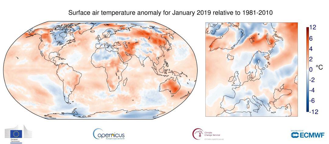 Enero fue un 0,4ºC más cálido de lo normal a nivel mundial. 