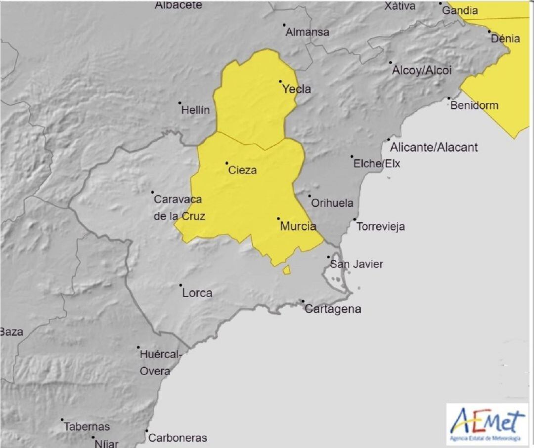 Aviso amarillo por rachas de viento de hasta 70 km por hora en el Altiplano y Vega del Segura 