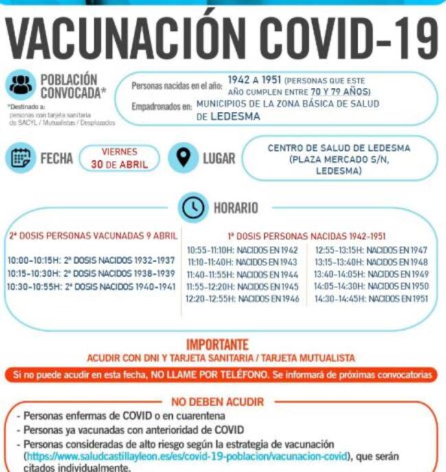 Información del proceso de vacunación en Ledesma.