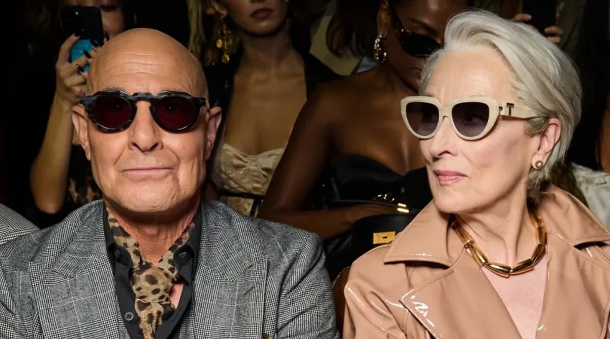 Meryl Streep y Stanley Tucci como sus personajes de "El diablo viste de Prada"