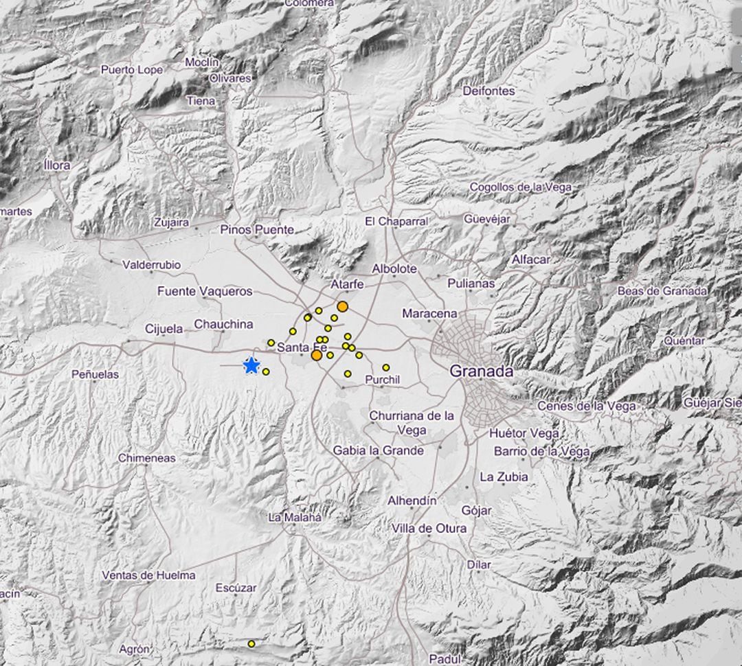 Nuevo terremoto en Chauchina (Granada) este lunes 15 de febrero con epicentro en Chauchina y una magnitud 3.5