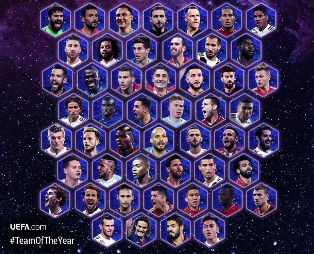 Algunos de los candidatos al once del año de la UEFA.