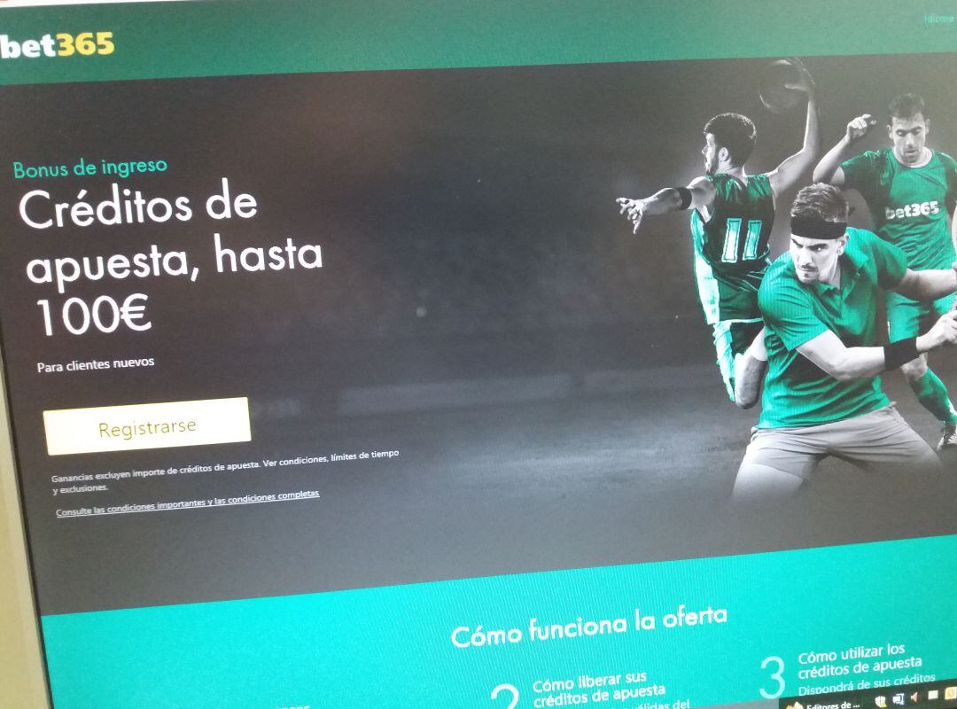 Captura de la pantalla de bienvenida de una de las muchas casas de apuestas online que funcionan en España