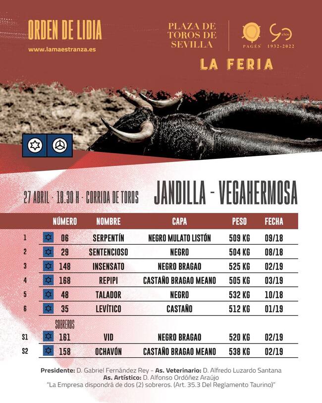 Orden de lidia de los toros de Jandilla para este Jueves de Farolillos
