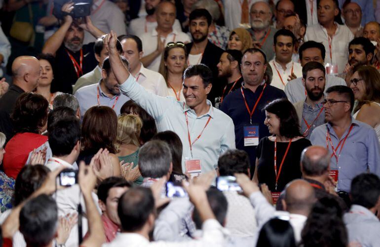 El líder del PSOE, Pedro Sánchez, a su llegada al 39 congreso federal de los socialistas este sábado en Madrid.