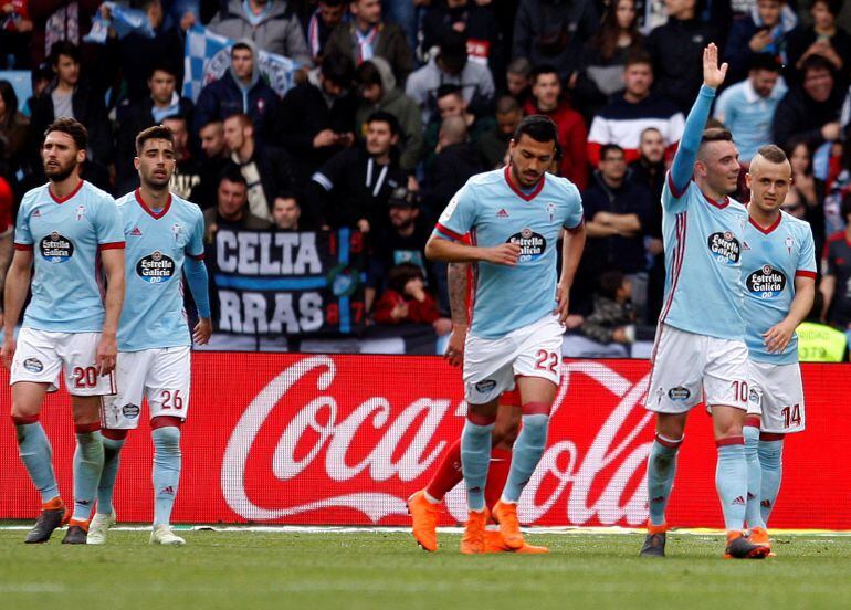 Iago Aspas celebrando uno de sus goles al Sevilla