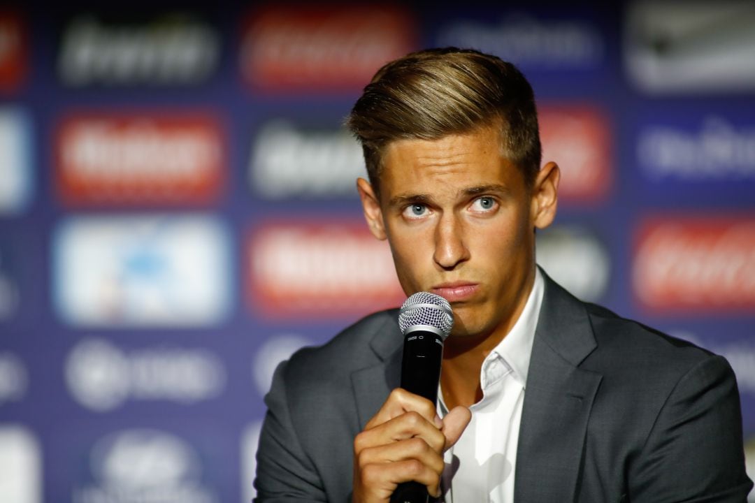 Marcos Llorente durante la presentación como jugador del Atleti.