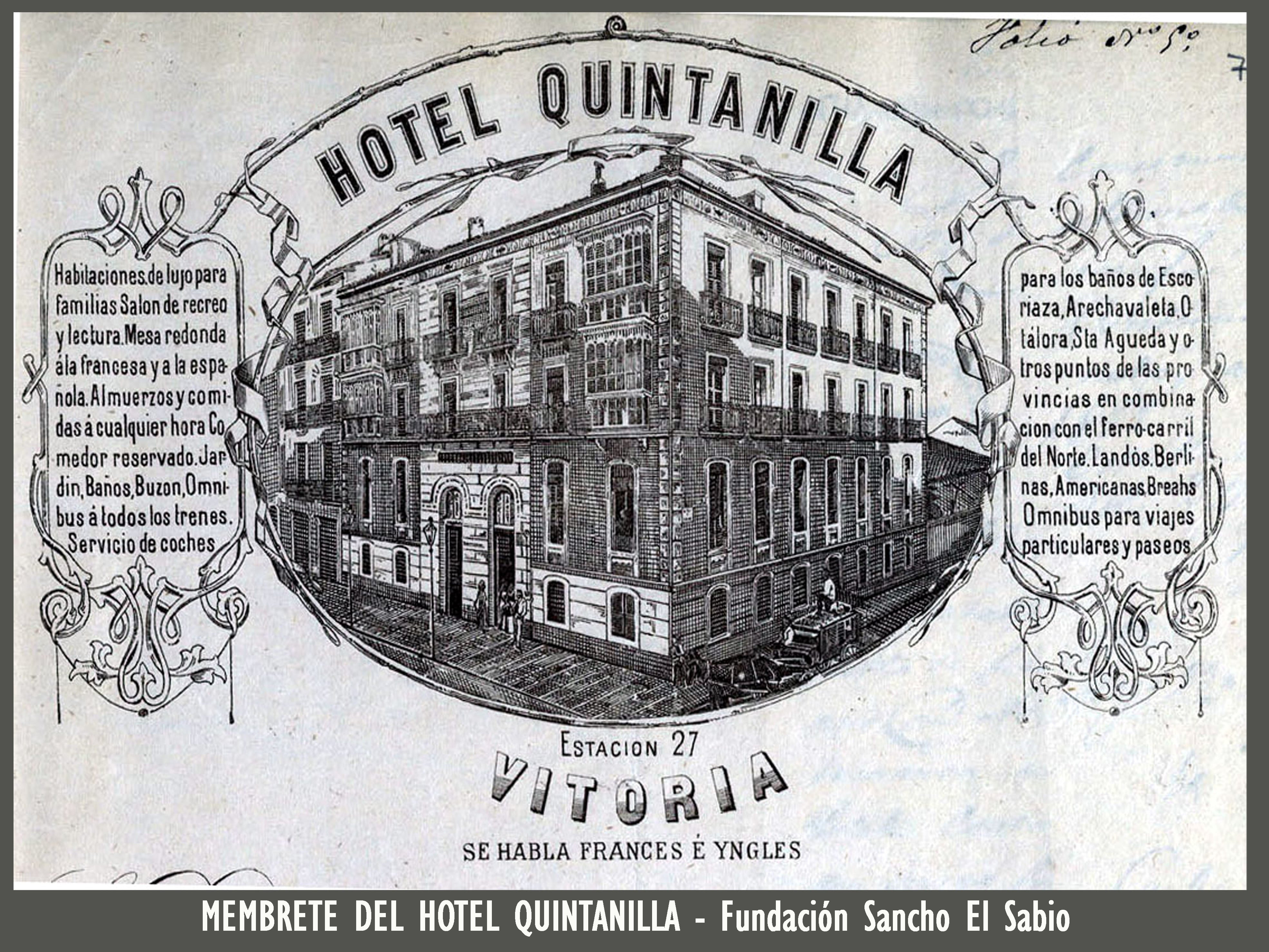 Membrete del hotel Quintanilla - Fundación Sancho El Sabio