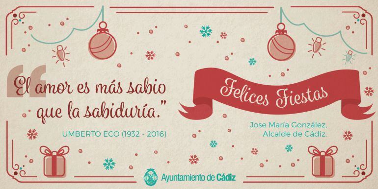 Felicitación de Navidad enviada por el Ayuntamiento de Cádiz