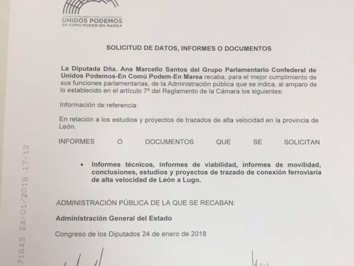 Podemos solicita la información técnica de la conexión de AVE León-Lugo