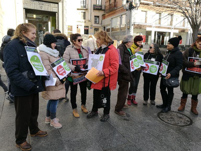 Miembros de la  plataforma de Segovia durante la acción informativa esta mañana en la Avenida del Acueducto