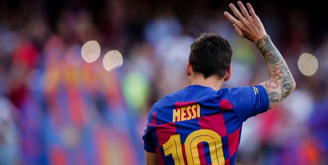 Messi, durante la presentación del equipo azulgrana en el Trofeo Joan Gamper