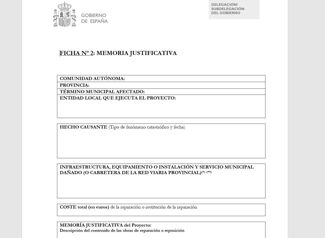 Fragmento de la ficha que la Delegación ha enviado a Fomento para que sea rellenada y devuelta "carretera por carretera" antes del 28 de Febrero