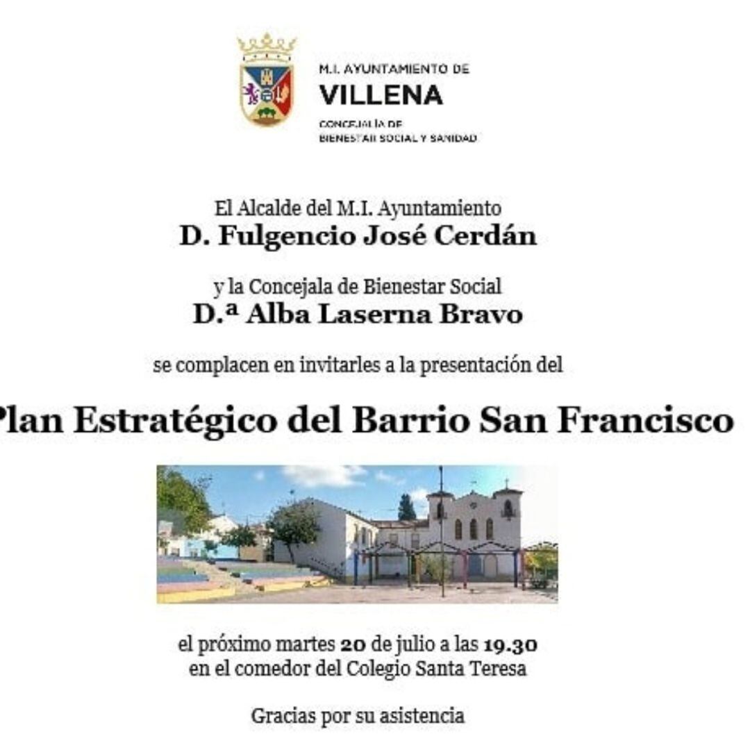 Cartel del plan estrategico del barrio San Francisco