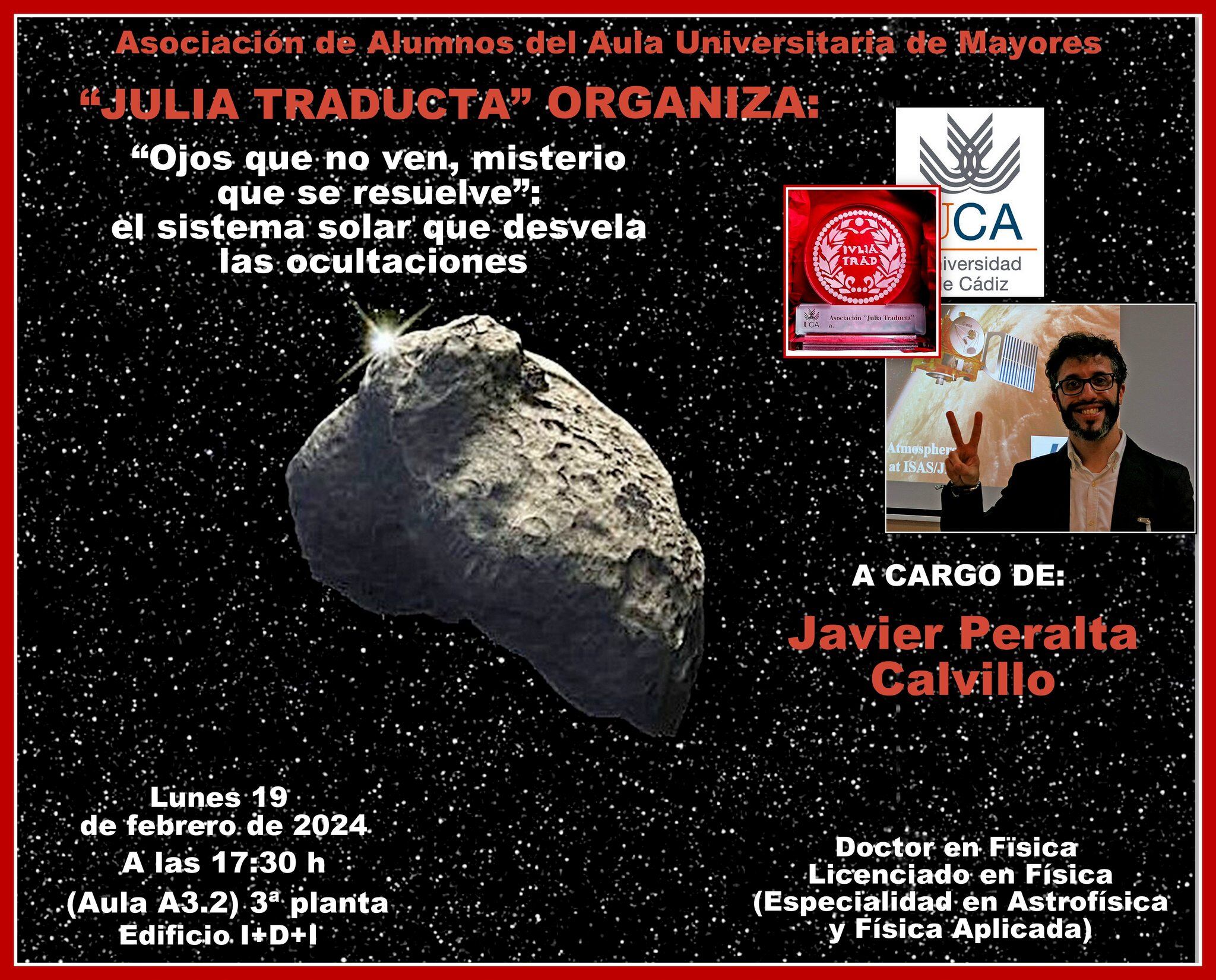 Cartel anunciador de la conferencia que ofrecerá Javier Peralta