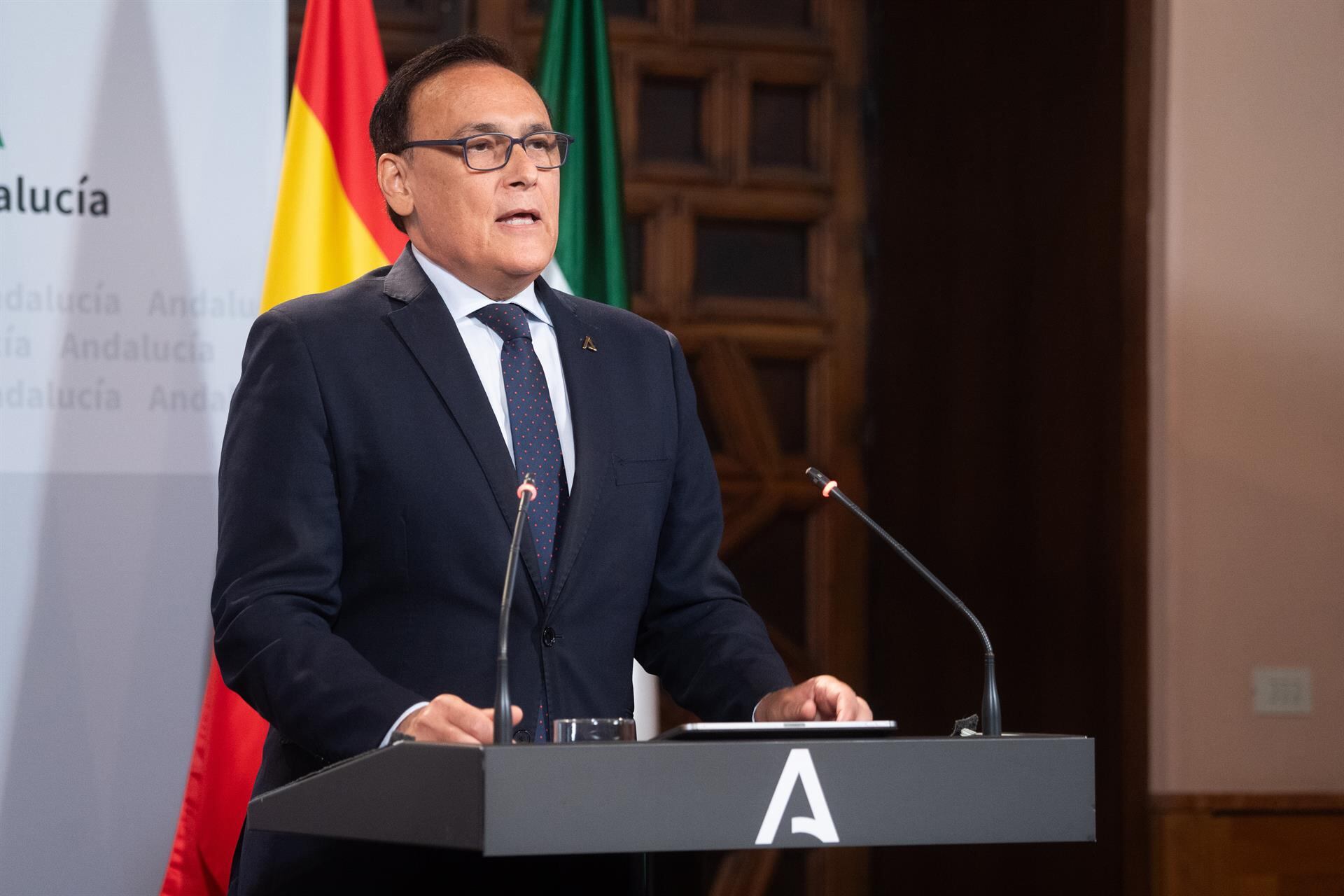 El consejero de Universidad, José Carlos Gómez Villamandos, este martes en la rueda de prensa tras el Consejo de Gobierno