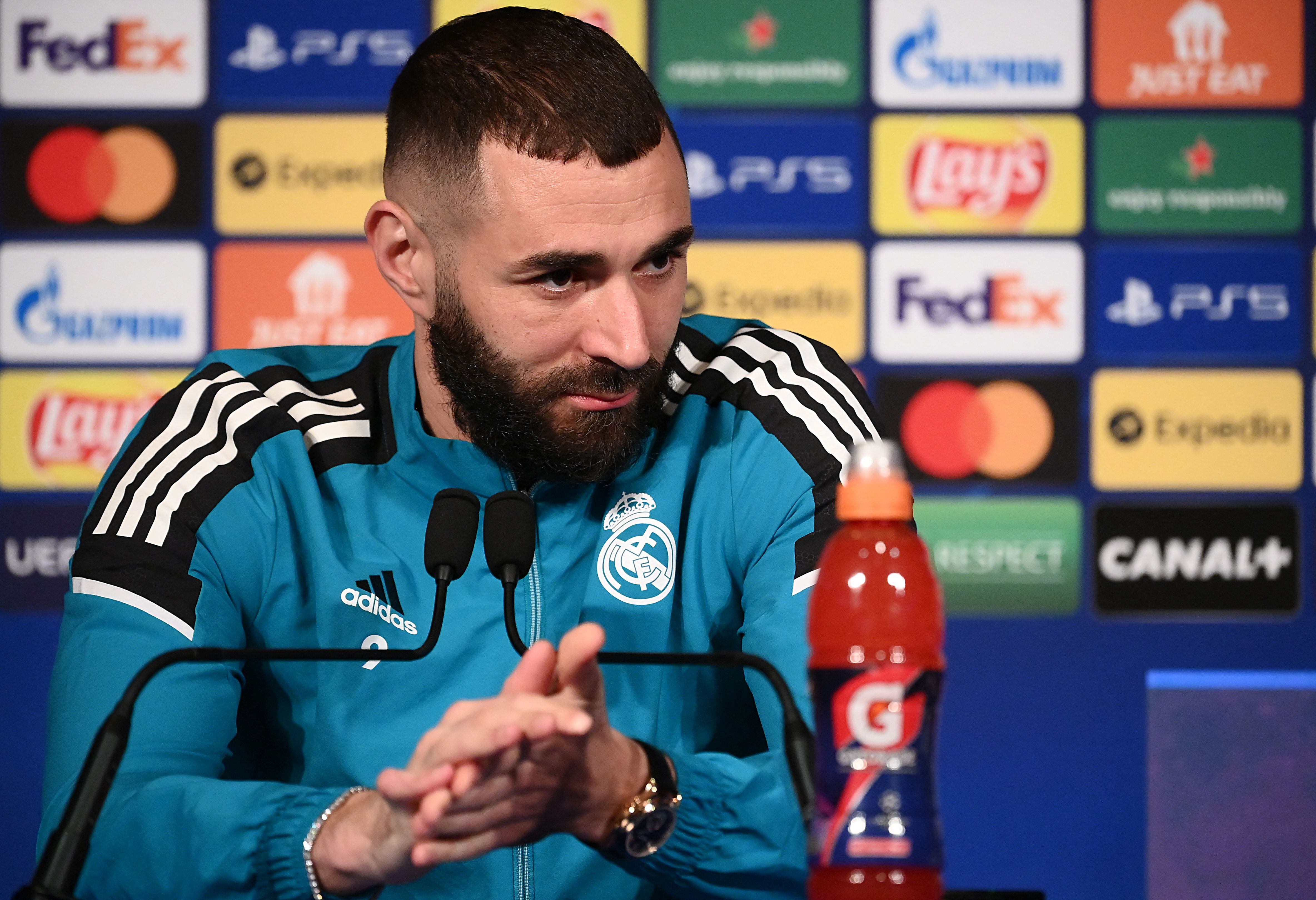 Karim Benzema, jugador del Real Madrid en la sala de prensa