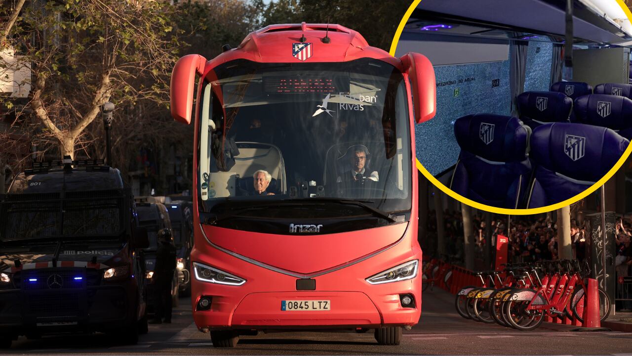 El autobús del Atlético, apedreado en la previa del partido de Champions ante el Barça