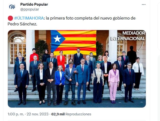 El fotomontaje del PP de la foto del nuevo Gobierno en la escalinata de la Moncloa