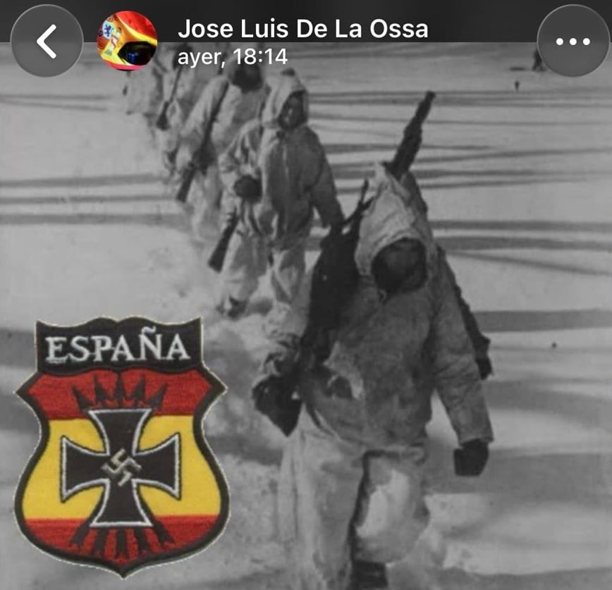 Imagen que compartió el concejal de Vox en el Ayuntamiento de Villarrobledo, José Luis de la Ossa, en su estado de WhatsApp un episodio histórico dedicado a la División Azul, la unidad de voluntarios españoles que combatió junto a la Alemania nazi