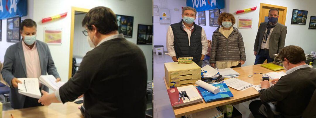 Imagen de los precandidatos presentando los avales