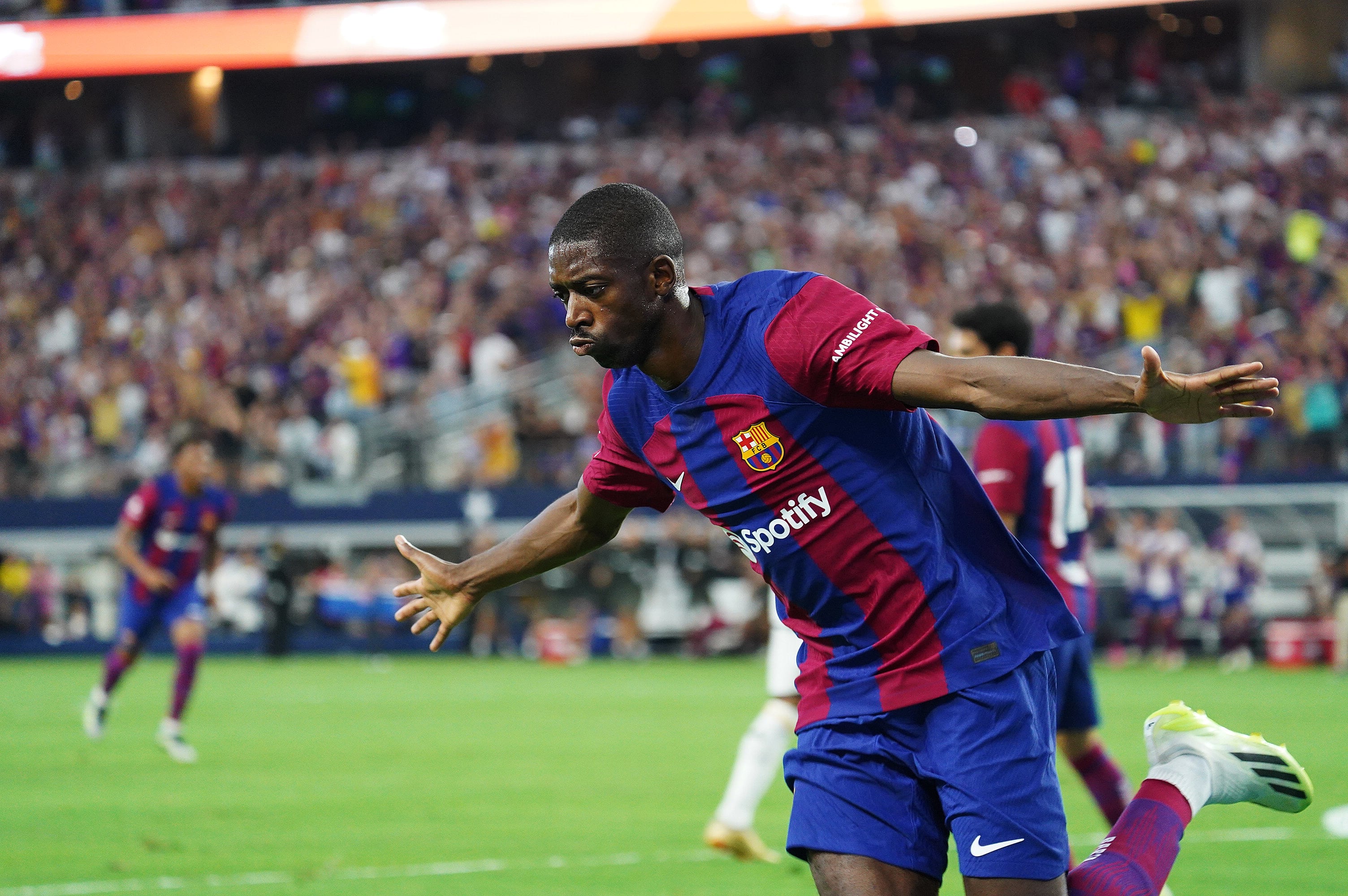 Ousmane Dembélé celebra su gol contra el Real Madrid en &#039;El Clásico&#039; de pretemporada