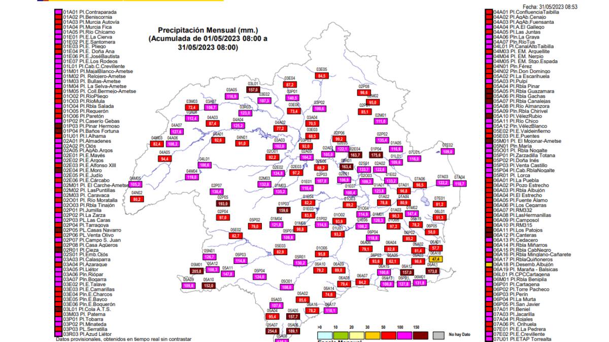 La cuenca del Segura almacena 18 hm3 más por las lluvias de mayo y consigue retrasar la declaración de sequía