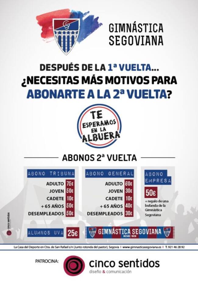 Precios abono segunda vuelta de la Gimnástica Segoviana