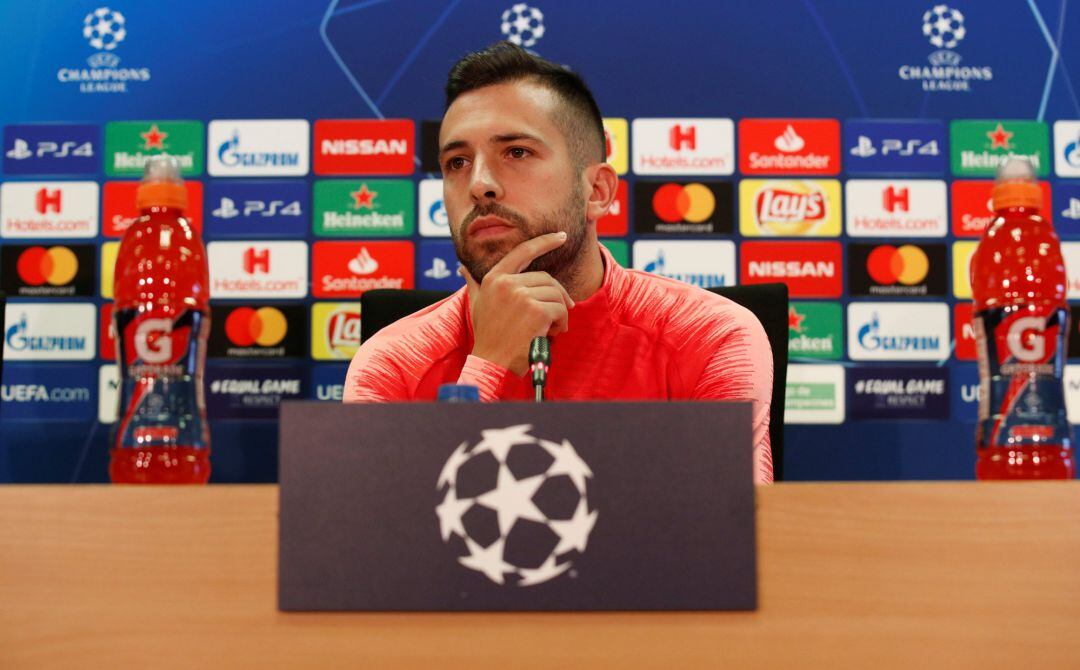 Jordi Alba, en la rueda de prensa previa al partido del Barcelona ante el Inter.