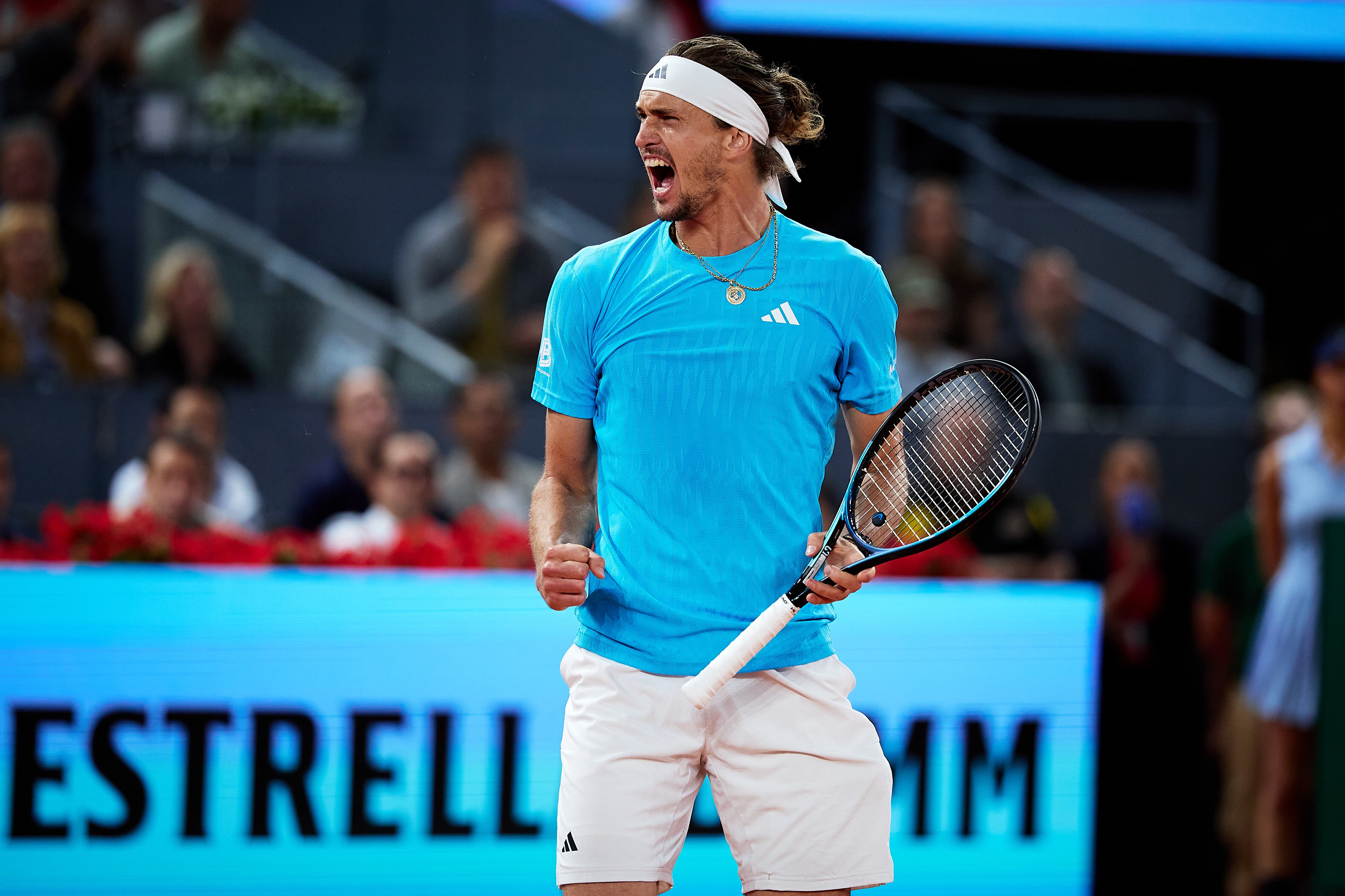 Zverev celebra uno de sus puntos ante Blockx en Madrid