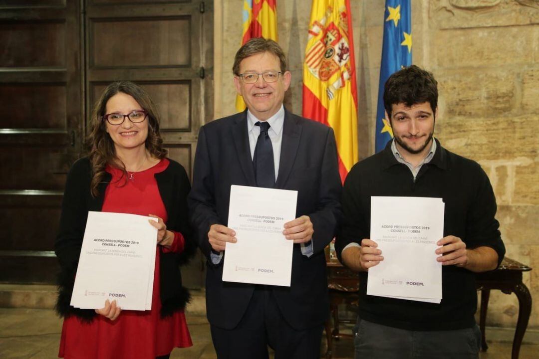 Presentación del acuerdo en el Palau de la Generalitat
PSPV, Compromís y Podem acuerdan unos presupuestos ambiciosos para 2019 para comenzar una legislatura 100% botánica