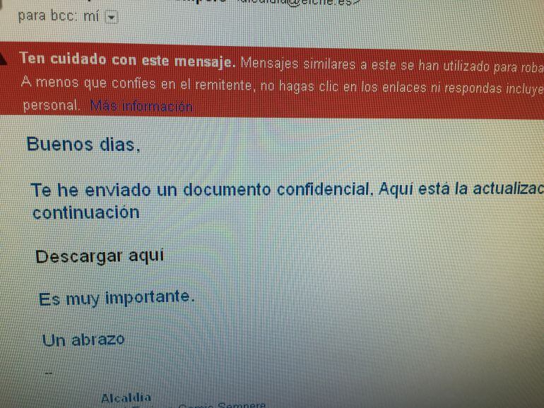 virus enviado y alerta