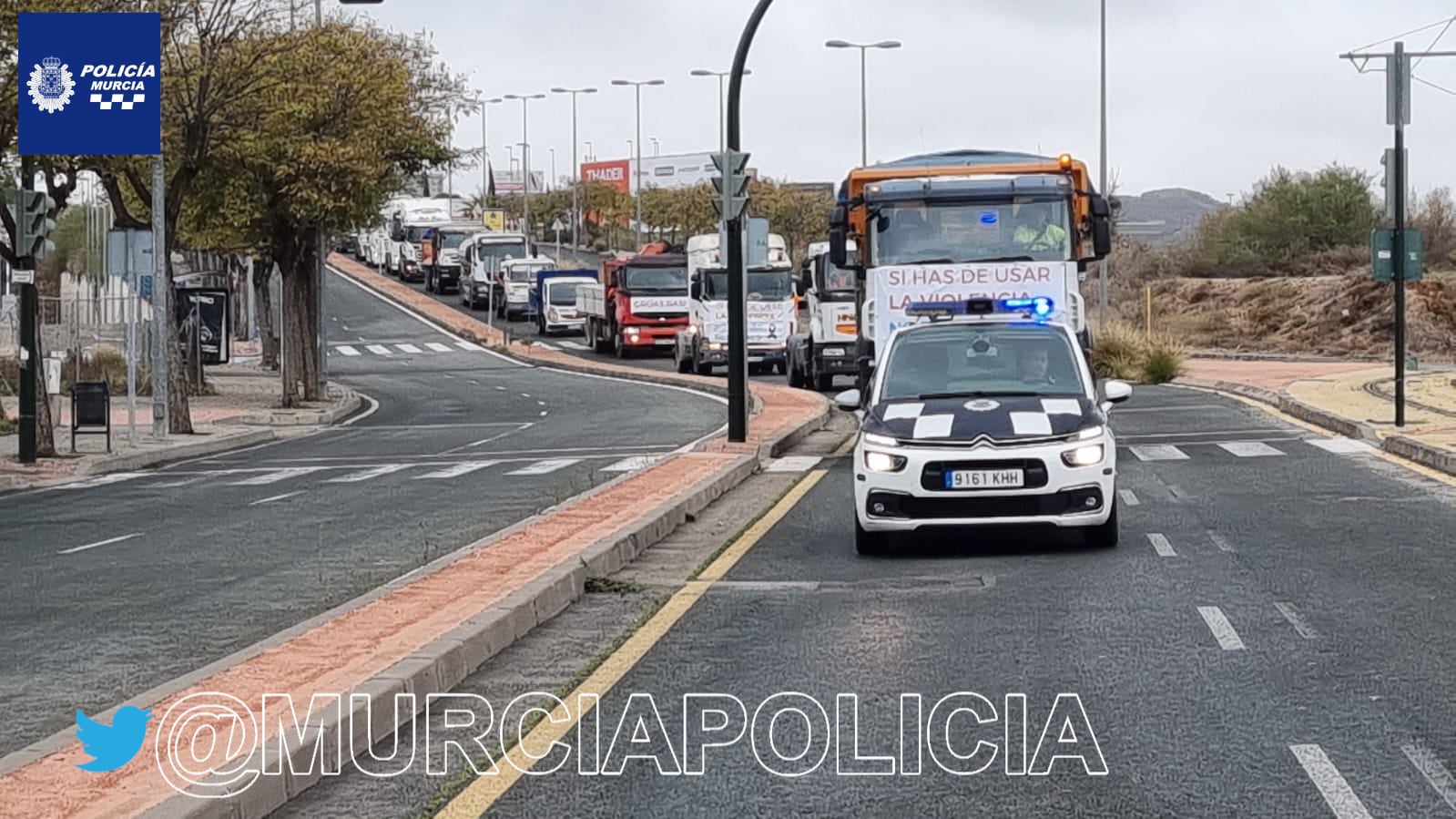 Imagen informativa de la Policía Local de Murcia sobre las protestas de camioneros en Murcia