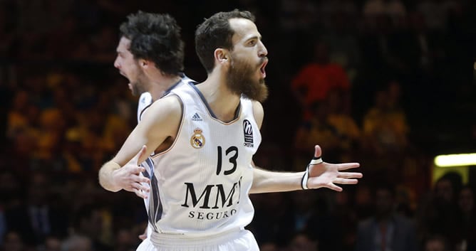 Sergio Rodríguez celebra la victoria ante el Barcelona en la Euroliga