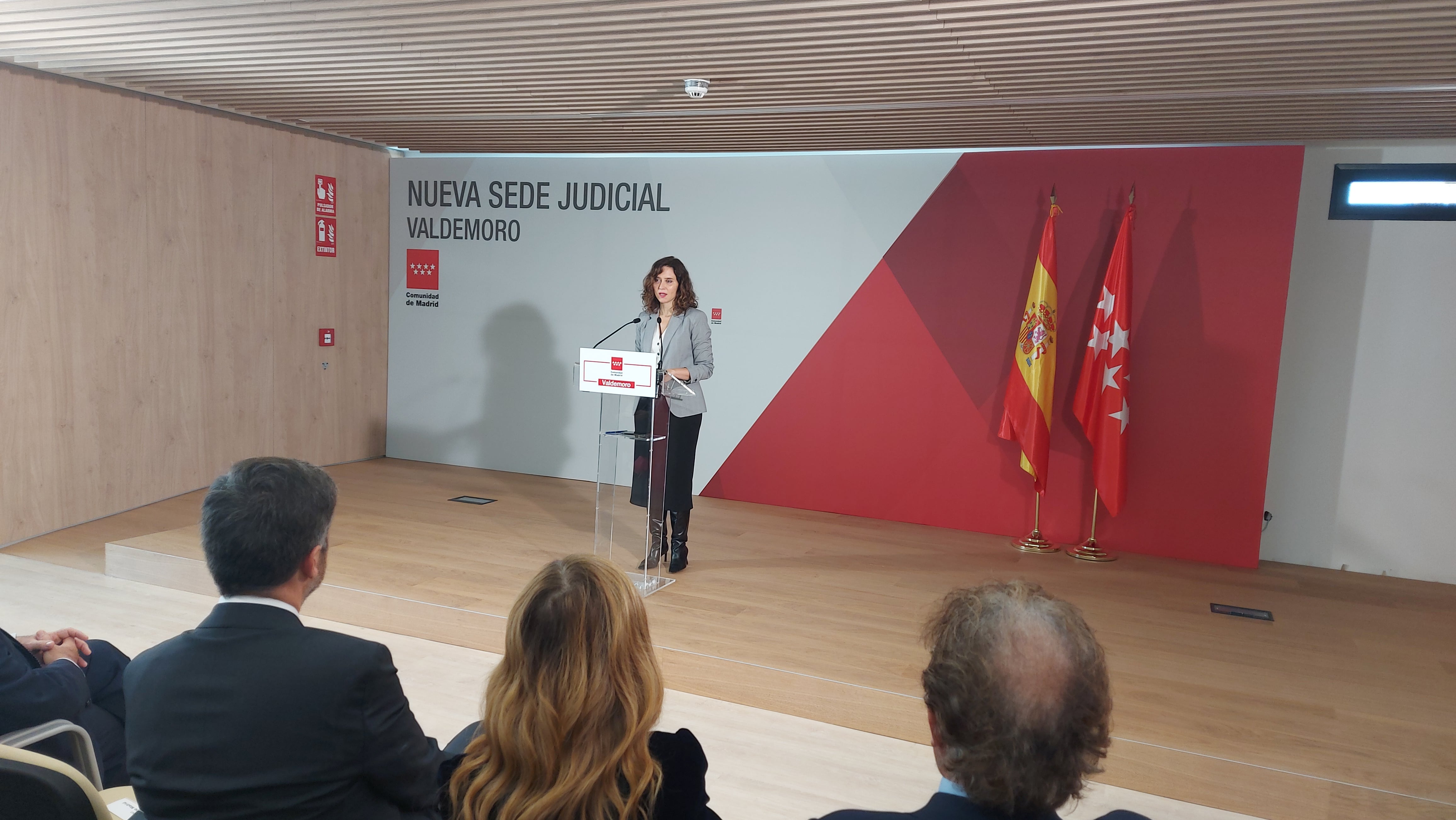 Isabel Díaz Ayuso durante la comparecencia posterior a la inauguración de los juzgados