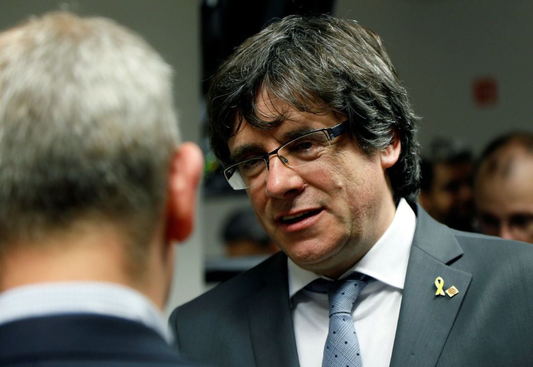 El expresidente de la Generalitat, Carles Puigdemont, durante el acto de celebración de la Diada, que tuvo lugar en Bruselas