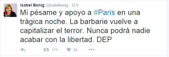 La presidenta del Partido Popular de la Comunitat Valenciana condena los atentados terroristas de París