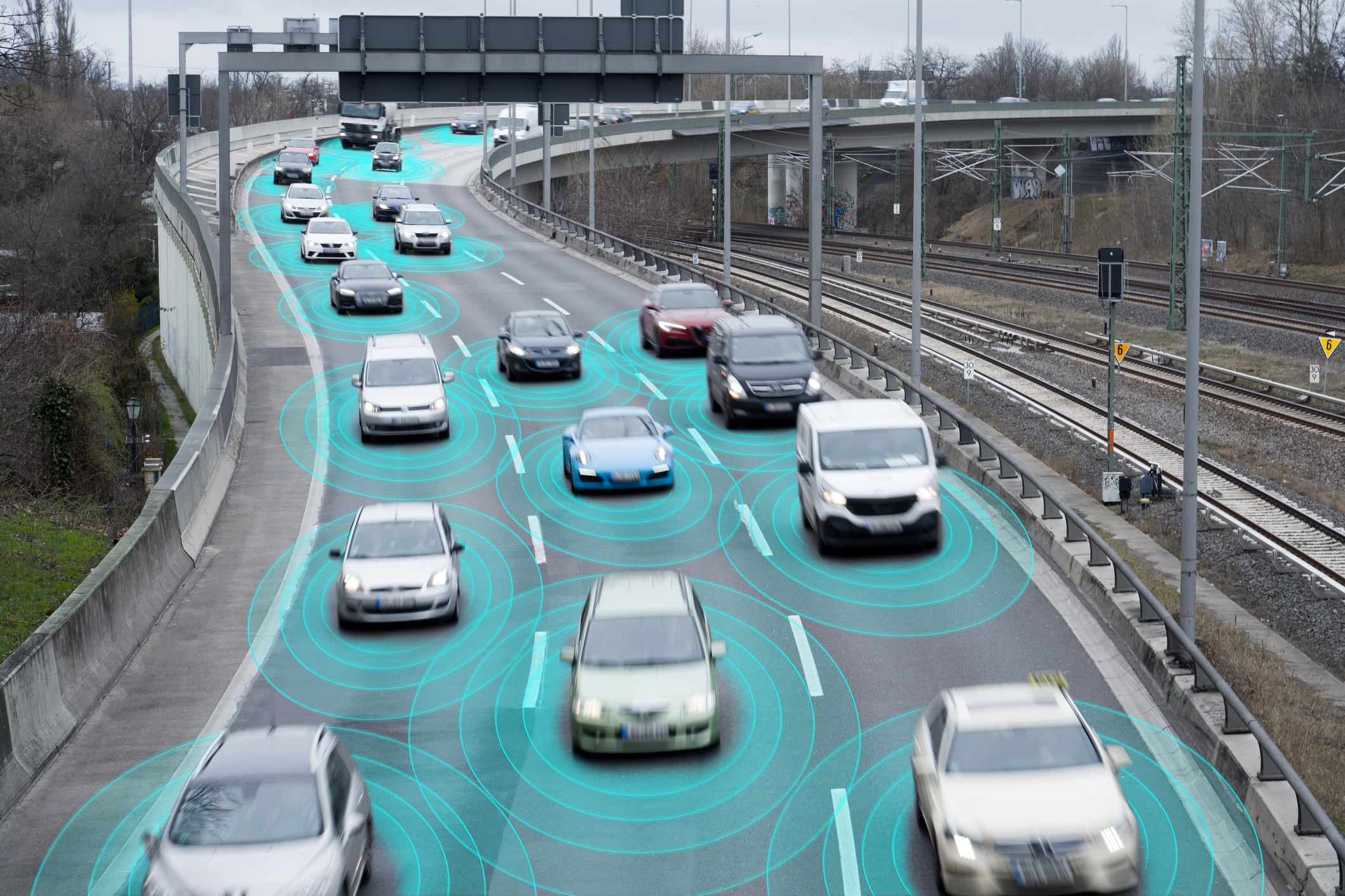 Representación de coches captados por un radar.