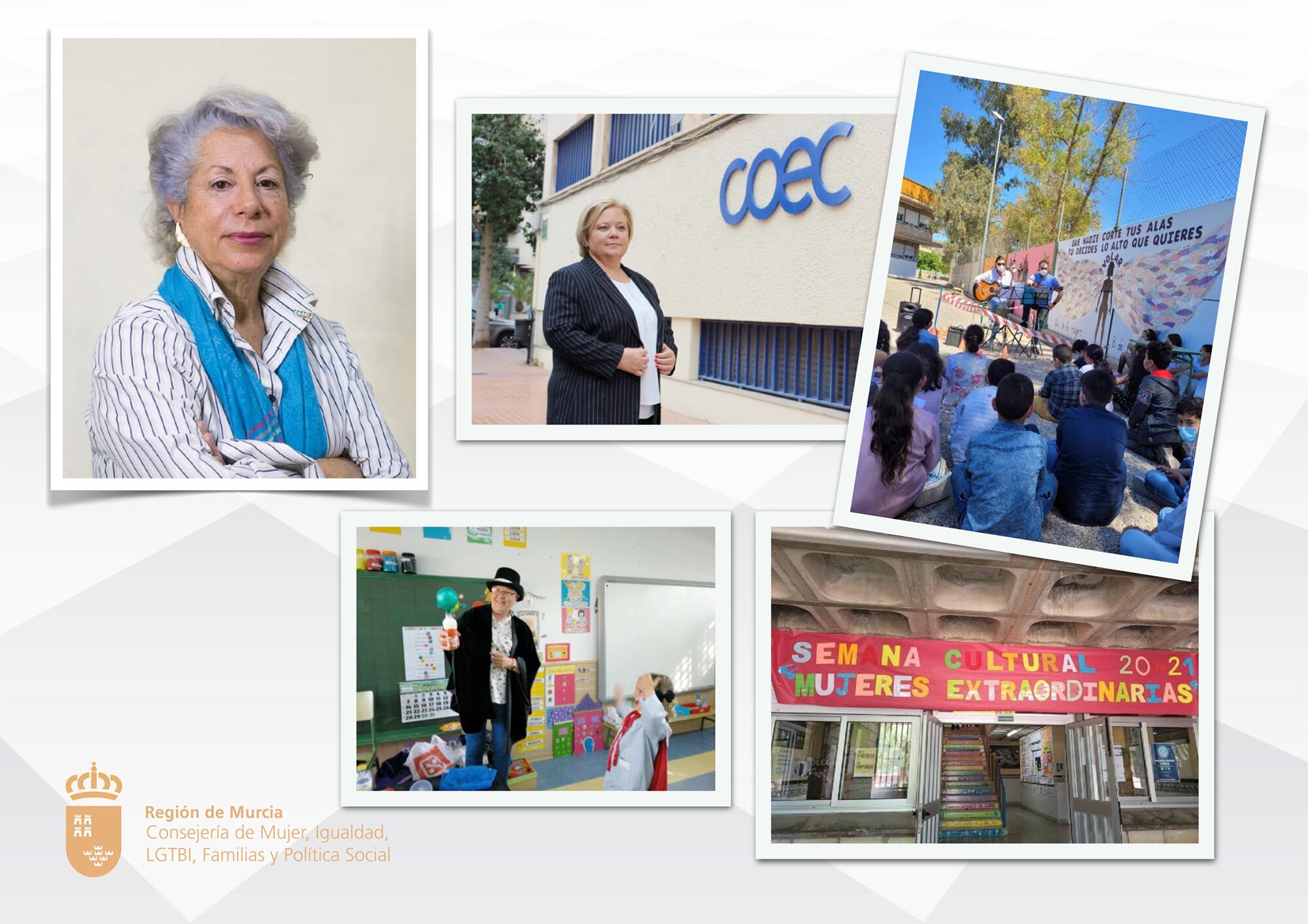 En la imagen, arriba de izquierda a derecha, Esperanza Ramírez y Ana Correa. Abajo, Leo Andreu y el CEIP Juan González de Lorca