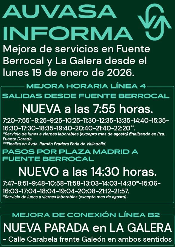 Novedades en el servicio de Auvasa a Fuente Berrocal