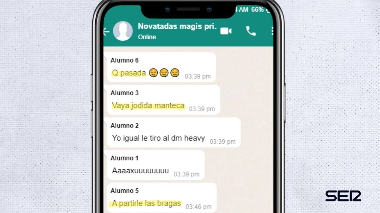 Imagen recreada de las conversaciones de WhatsApp para proteger la identidad de los participantes y las aludidas.