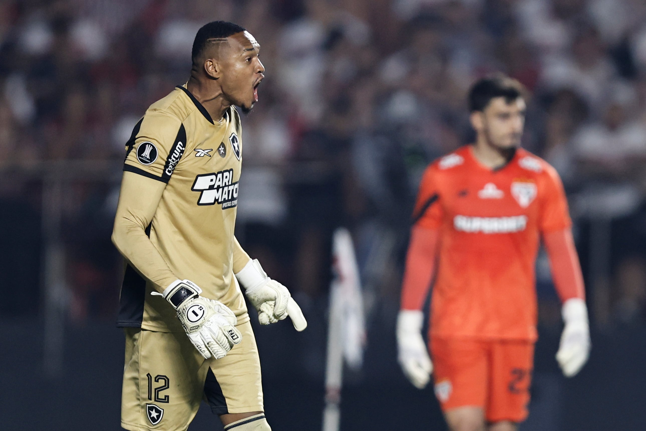 AMDEP8019. SAO PAULO (BRASIL), 25/09/2024.- John portero de Botafogo celebra en la serie de penaltis este miércoles, en el partido de vuelta de cuartos de final de la Copa Libertadores entre Sao Paulo y Botafogo en el estadio Morumbi en Sao Paulo (Brasil). EFE/ Isaac Fontana
