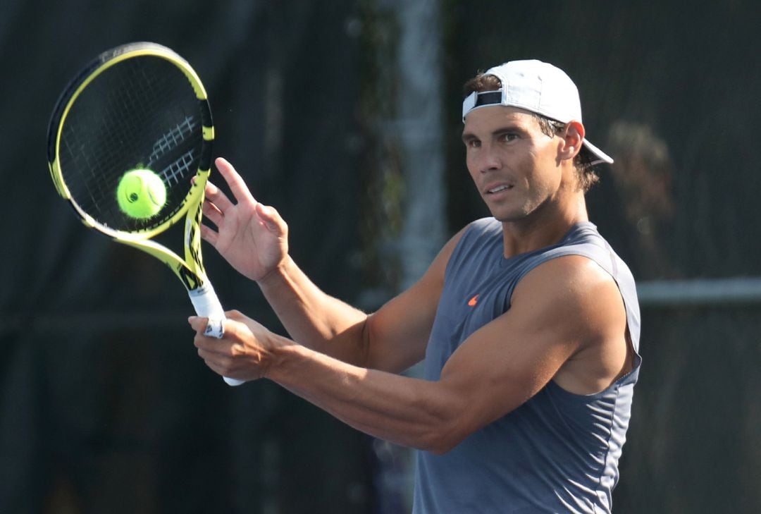 Nadal durante un entrenamiento en Montreal.